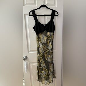 Hiroko Chic Black and Yellow Paisley Midi Dress